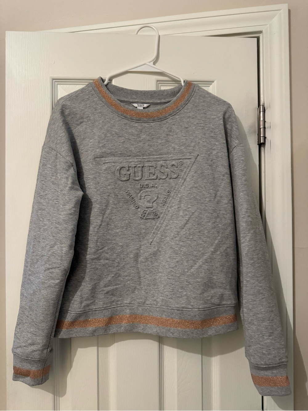 GUESS Grey Crewneck Sweater with Metallic Trim